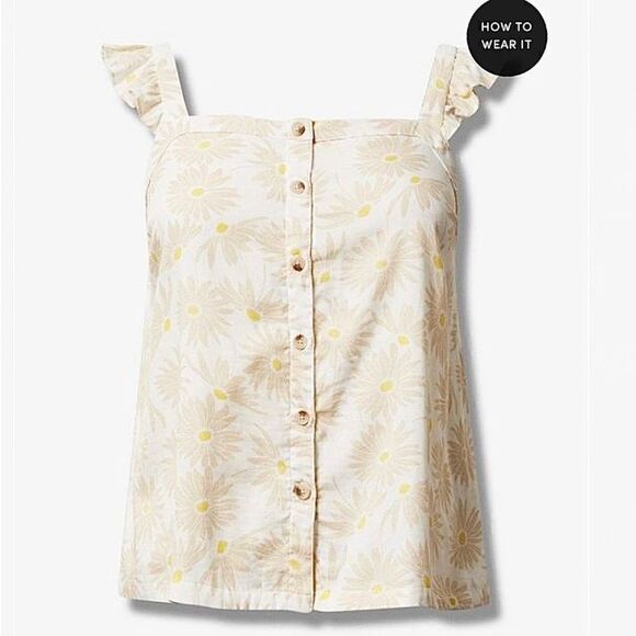 Torrid Ivory Floral Double Gauze Ruffle Button Front Tank Top Sz 2X - Picture 9 of 11